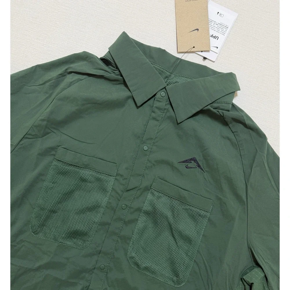 Nike Trail Men's Dri-FIT UV Vented Shirt Button Up Snap Green HV2164-323 Size S